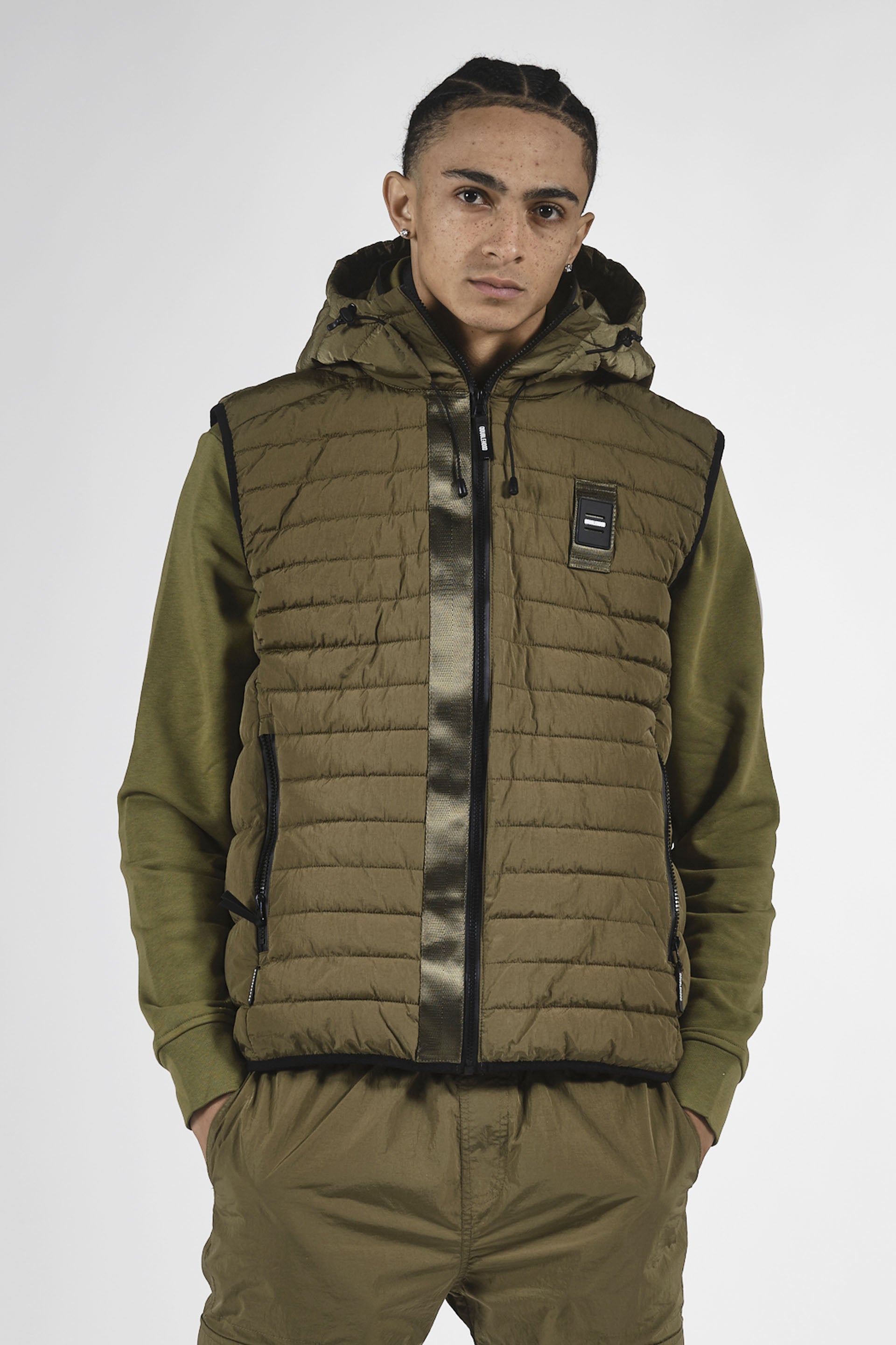 Veste sans manche kaki avec capuche DOUBLEHOOD - Streetwear