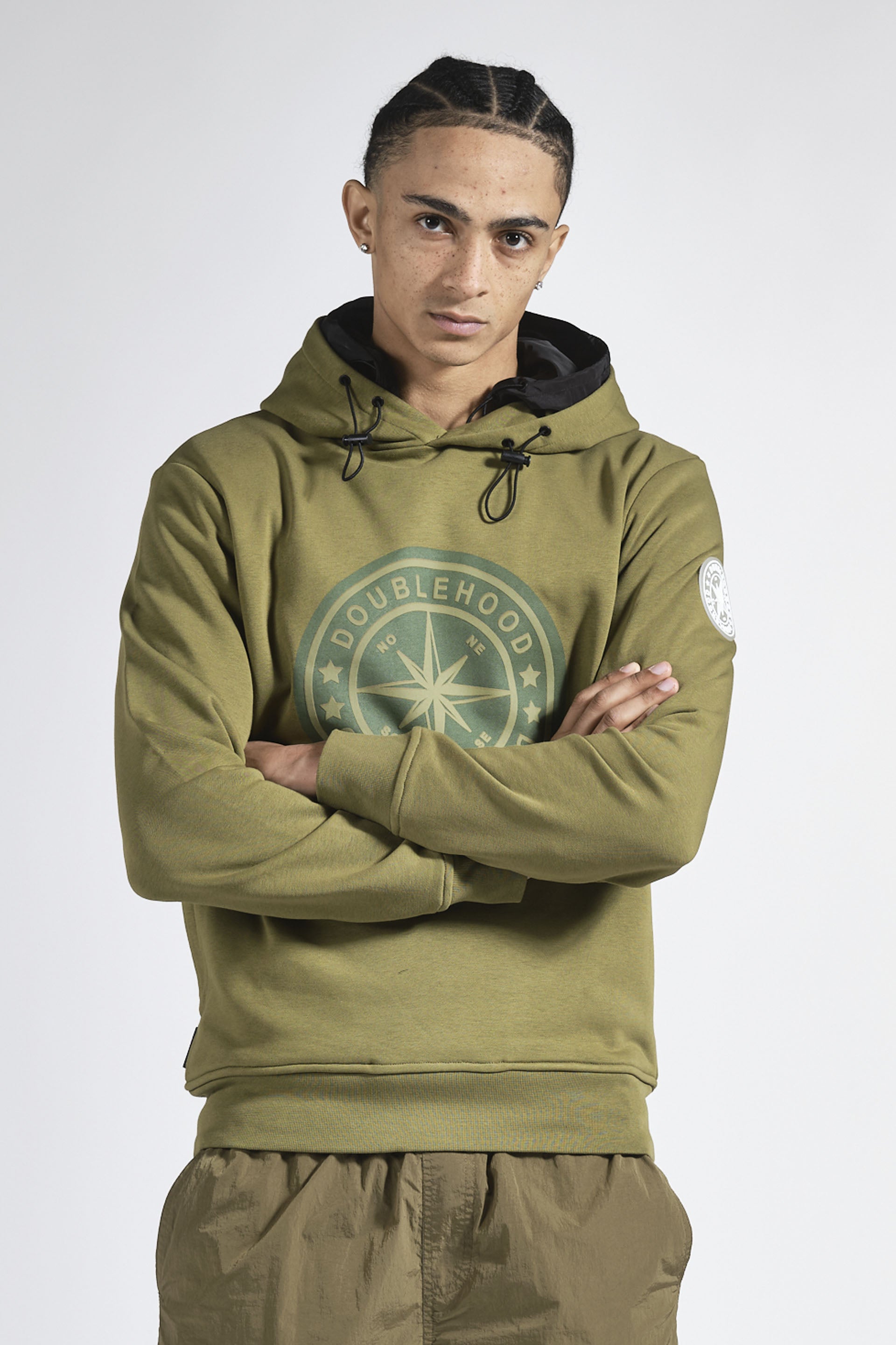 Pull à capuche homme kaki  Streetwear DOUBLEHOOD