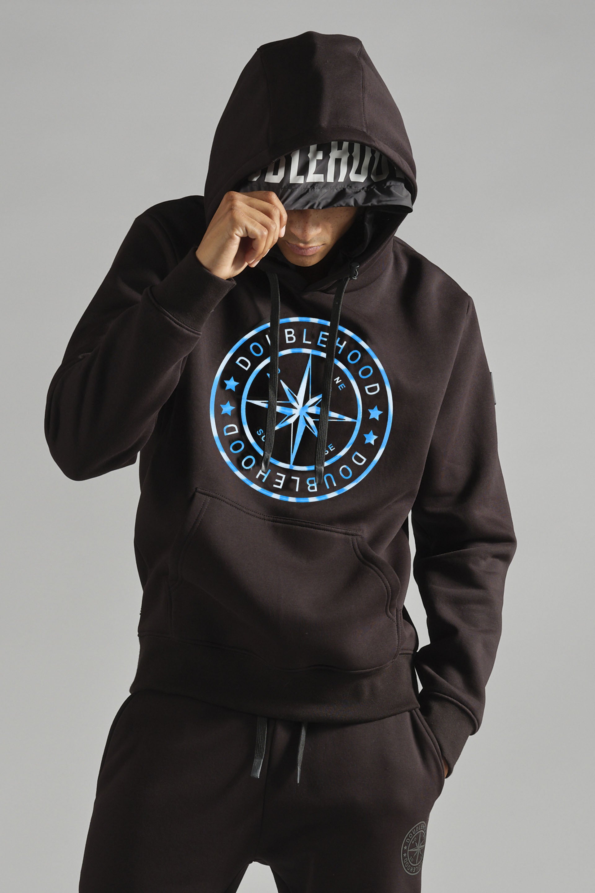 Pull à capuche homme noir DOUBLEHOOD